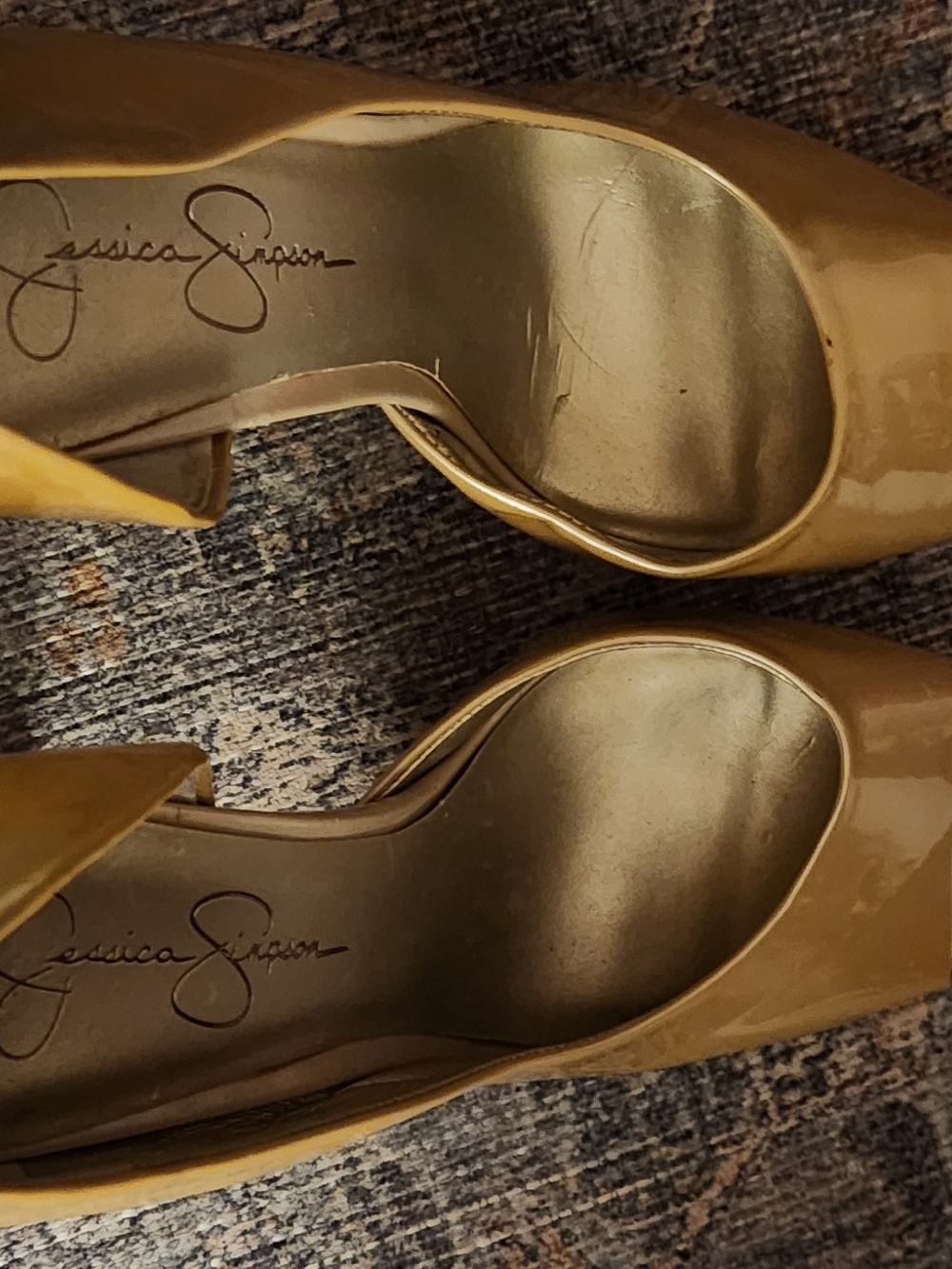 Jessica Simpson Glossy Gold Peep-Toe Pumps